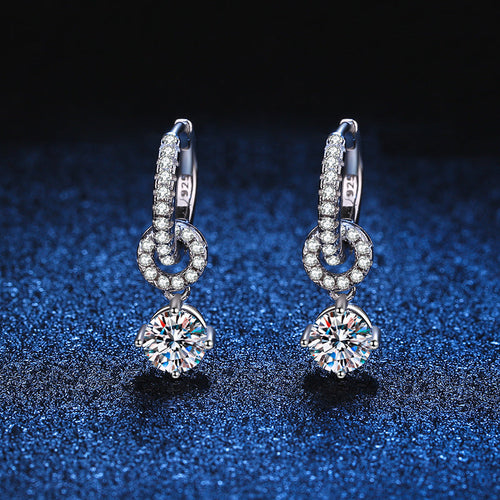 [Garvey]INTERLOCKING DOUBLE RING MOISSANITE DROP EARRINGS
