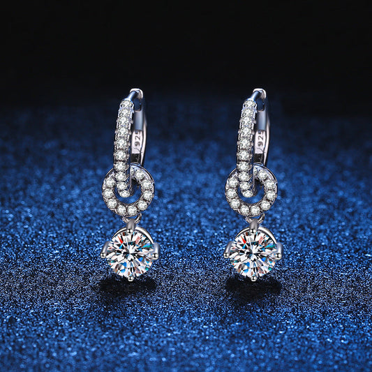 [Garvey]INTERLOCKING DOUBLE RING MOISSANITE DROP EARRINGS