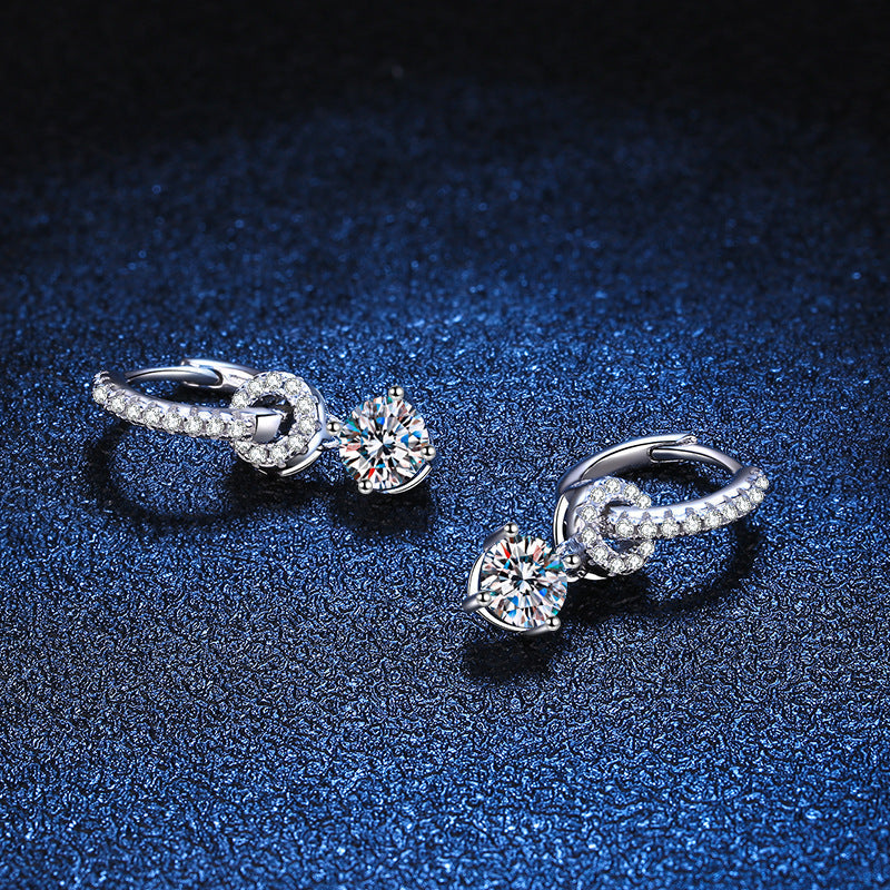 [Garvey]INTERLOCKING DOUBLE RING MOISSANITE DROP EARRINGS