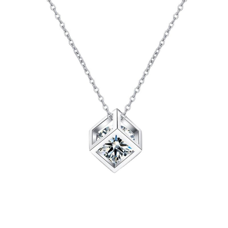 [Garvey]GEOMETRIC SUGAR-CUBE MOISSANITE NECKLACE