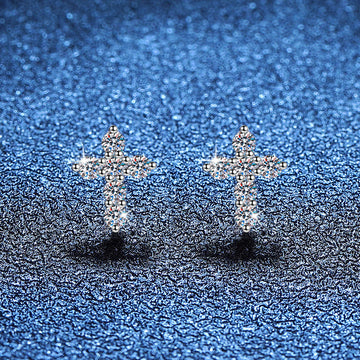 [Garvey]SPARKLING CROSS MOISSANITE STUD EARRINGS