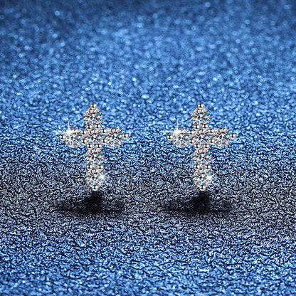 [Garvey]SPARKLING CROSS MOISSANITE STUD EARRINGS