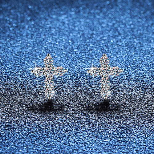 [Garvey]SPARKLING CROSS MOISSANITE STUD EARRINGS