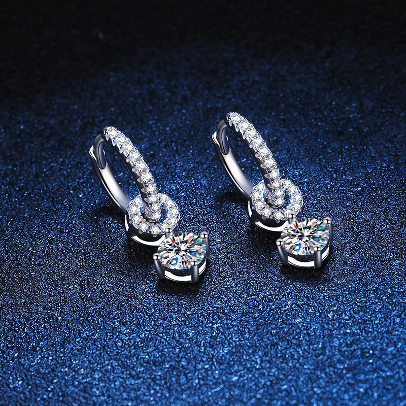 [Garvey]INTERLOCKING DOUBLE RING MOISSANITE DROP EARRINGS