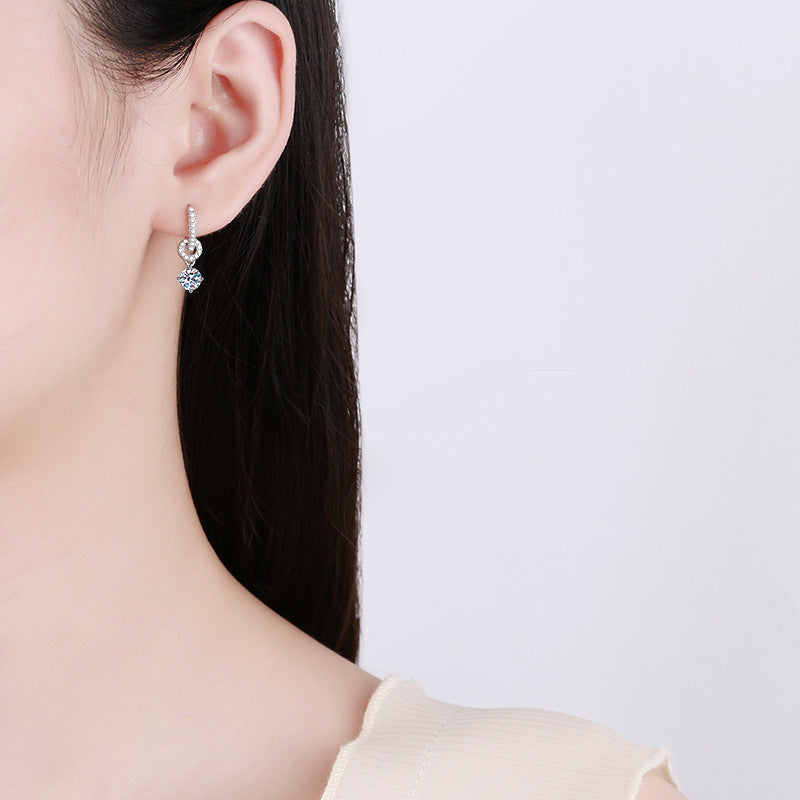 [Garvey]INTERLOCKING DOUBLE RING MOISSANITE DROP EARRINGS