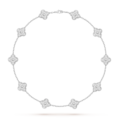 [Garvey]CLASSIC LUCKY 10-MOTIF CLOVER NECKLACE WHITE GOLD COLLECTION