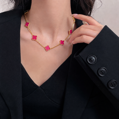 [Garvey]NEW CLOVER 10 MOTIFS PINK ENAMEL NECKLACE