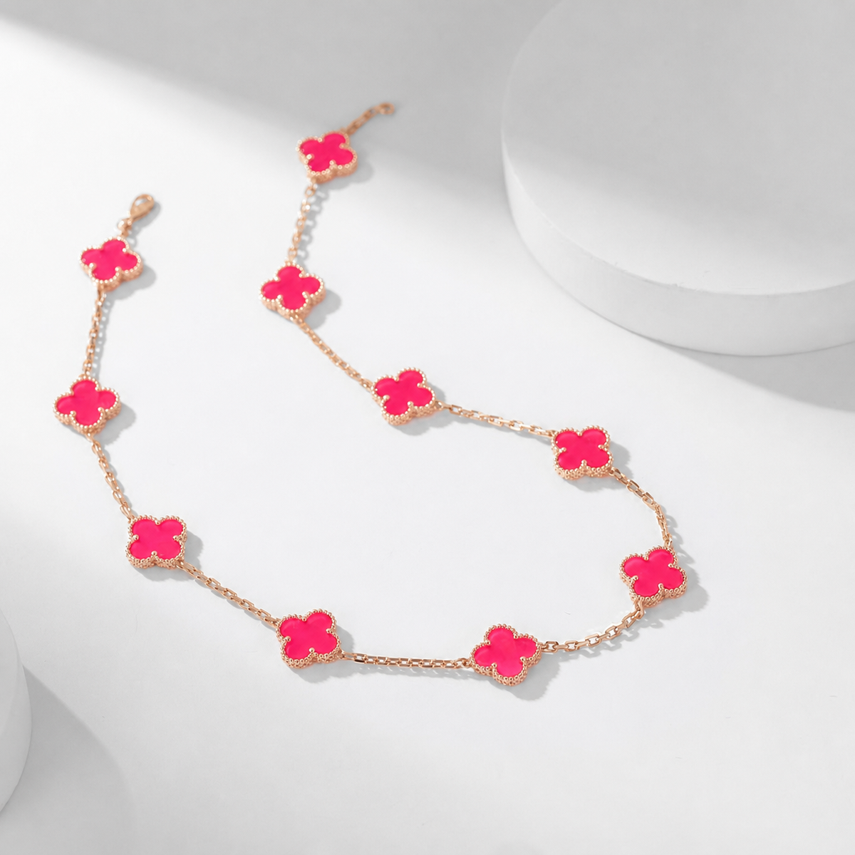 [Garvey]NEW CLOVER 10 MOTIFS PINK ENAMEL NECKLACE