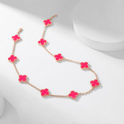 [Garvey]NEW CLOVER 10 MOTIFS PINK ENAMEL NECKLACE