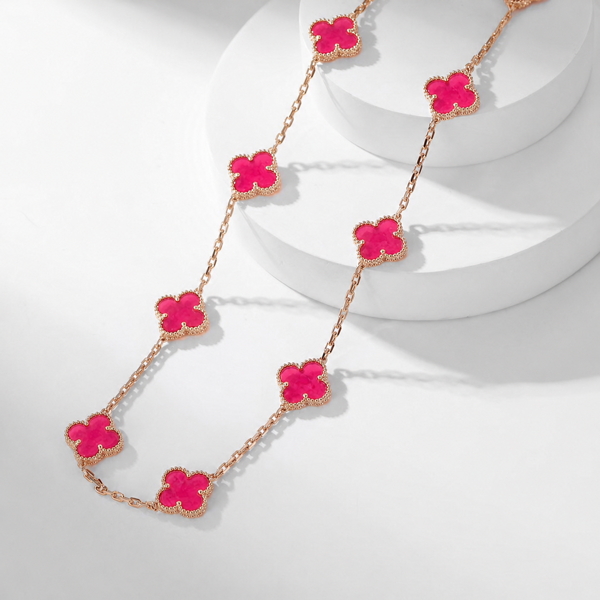 [Garvey]NEW CLOVER 10 MOTIFS PINK ENAMEL NECKLACE