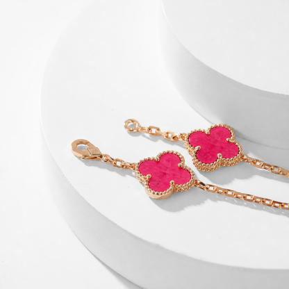 [Garvey]NEW CLOVER 10 MOTIFS PINK ENAMEL NECKLACE