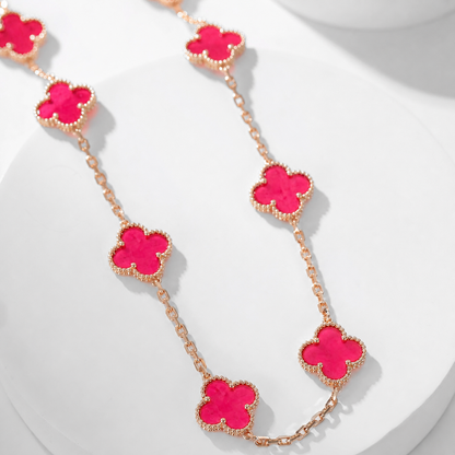[Garvey]NEW CLOVER 10 MOTIFS PINK ENAMEL NECKLACE
