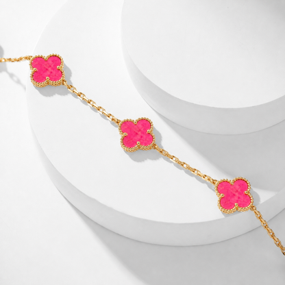 [Garvey]NEW CLOVER 10 MOTIFS PINK ENAMEL NECKLACE