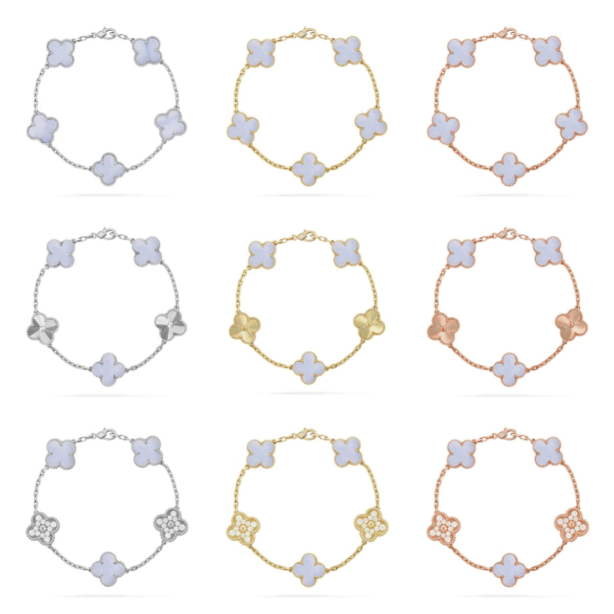 [Garvey ] CLOVER 5 MOTIF PURPLE CHALCEDONY BRACELET COLLECTION