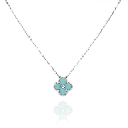 [Garvey ]CLOVER 1 DIAMOND LIGHT BLUE SILVER NECKLACE