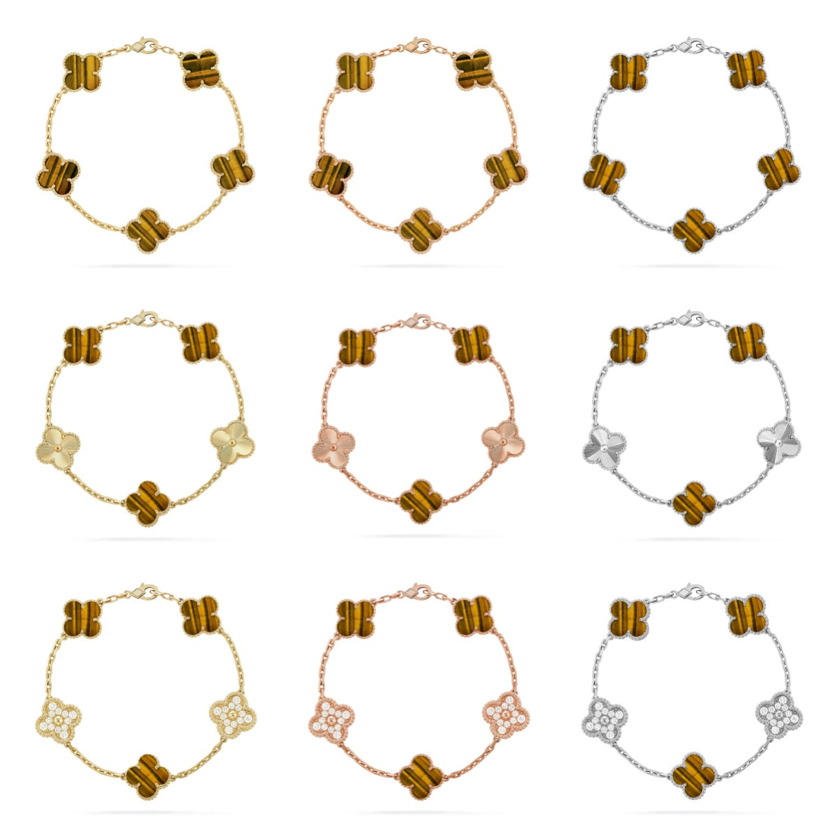 [Garvey ] CLOVER 5 MOTIFS TIGER EYE BRACELET COLLECTION