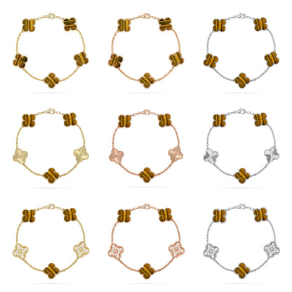[Garvey ] CLOVER 5 MOTIFS TIGER EYE BRACELET COLLECTION