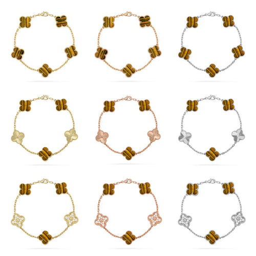 [Garvey ] CLOVER 5 MOTIFS TIGER EYE BRACELET COLLECTION