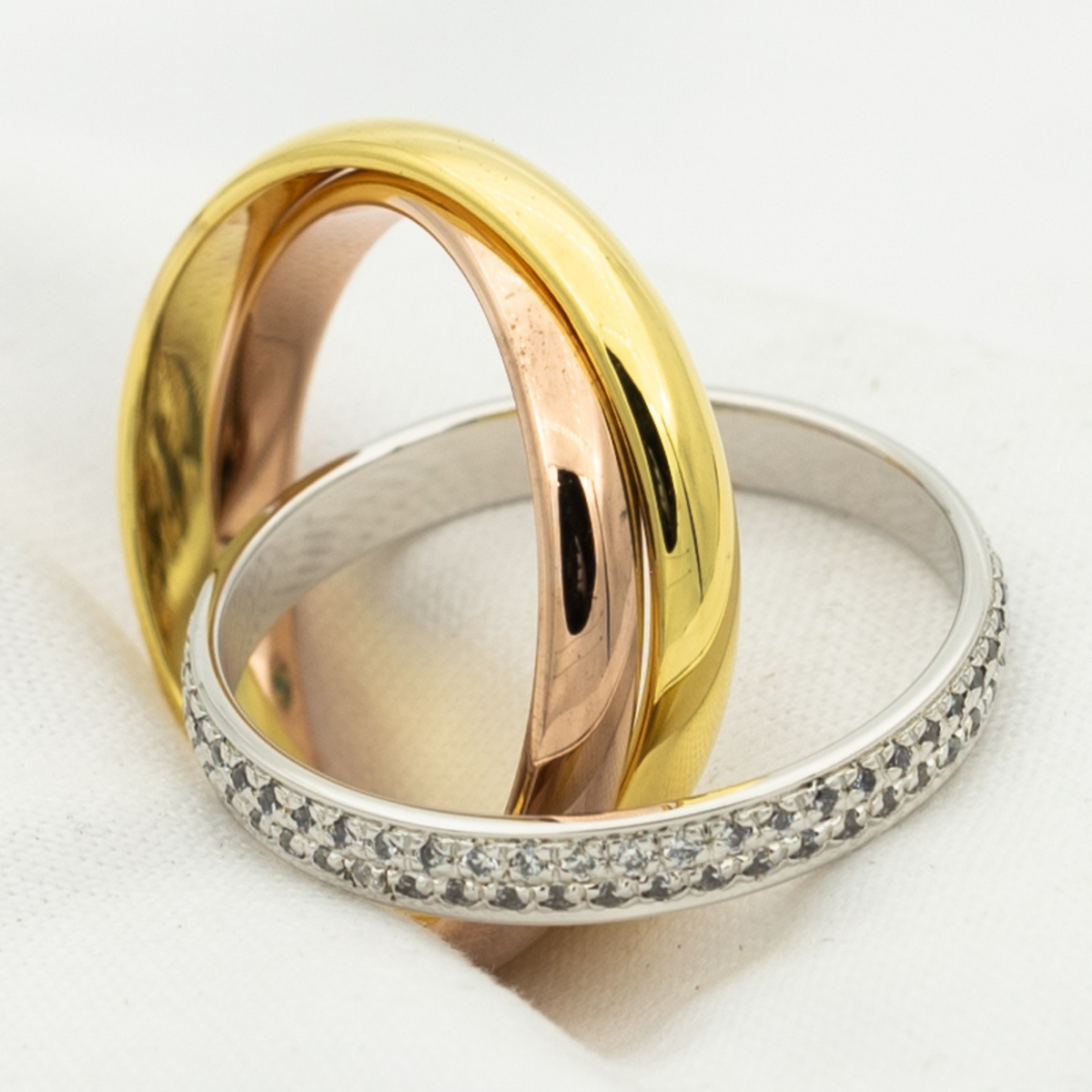 [Garvey ]TRINITY RING GOLD PINK GOLD SILVER DIAMONDS