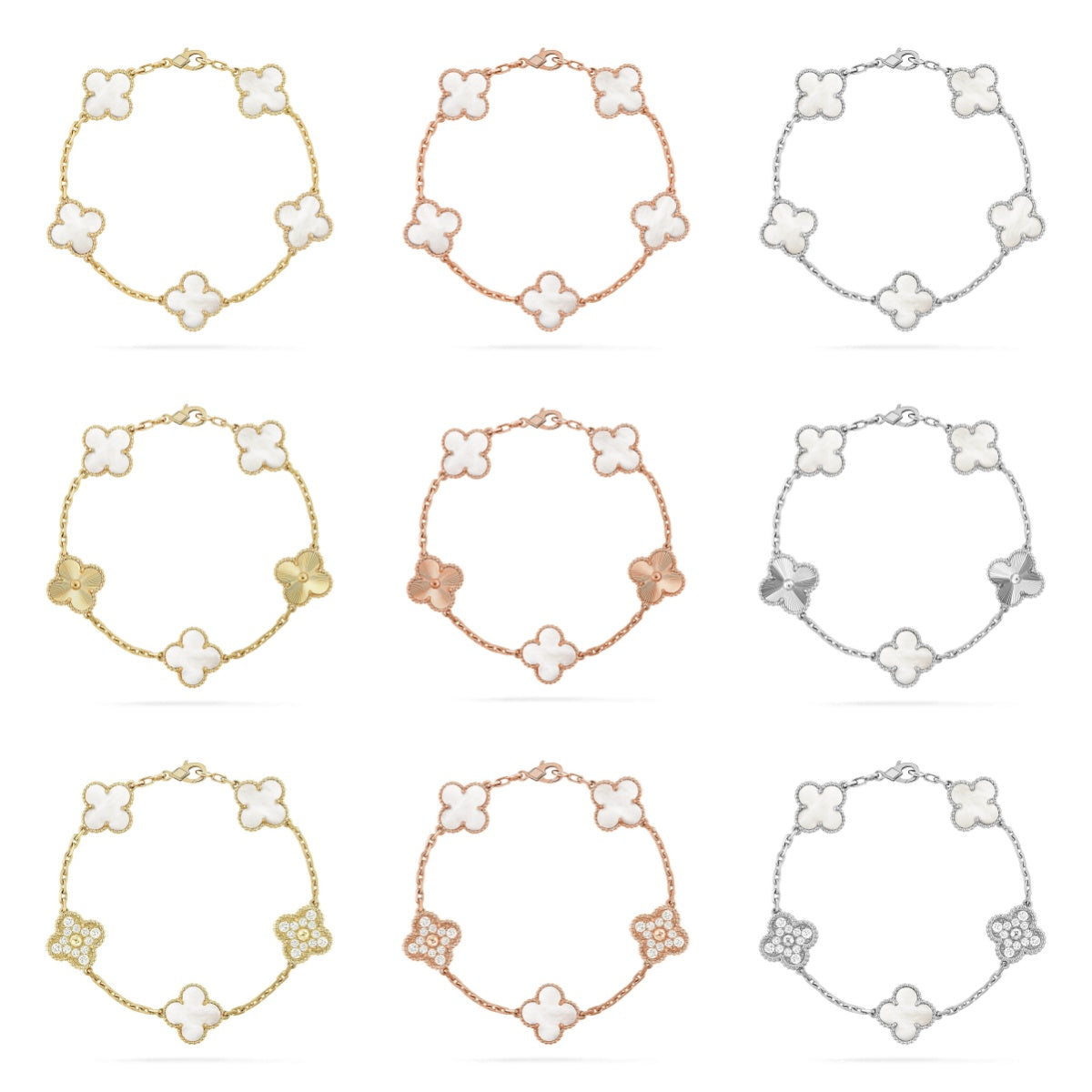 [Garvey ]CLOVER WHITE PEARL MOP 5 MOTIF BRACELET COLLECTION