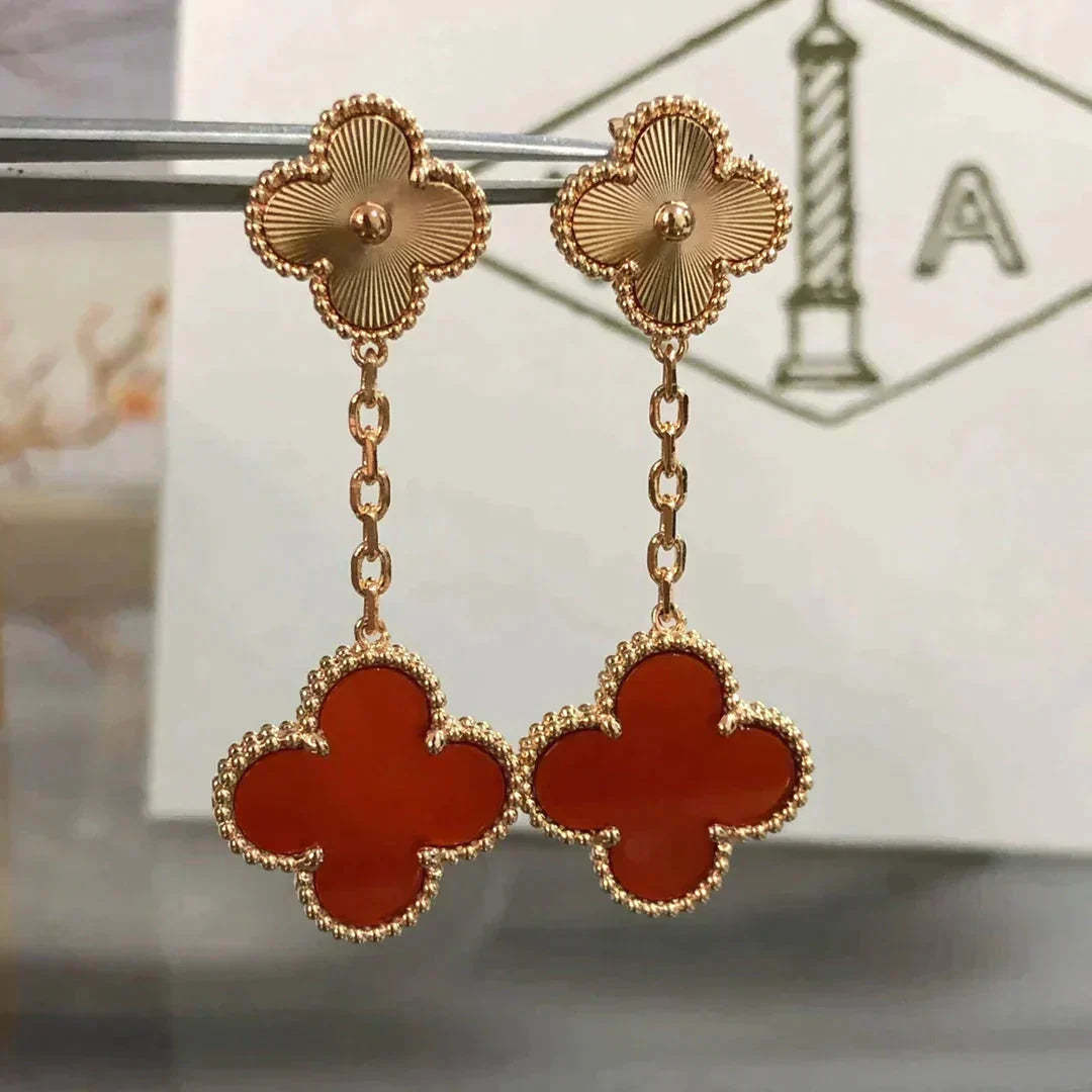 [Garvey ]CLOVER 2 MOTIF  LASER CARNELIAN EARRINGS
