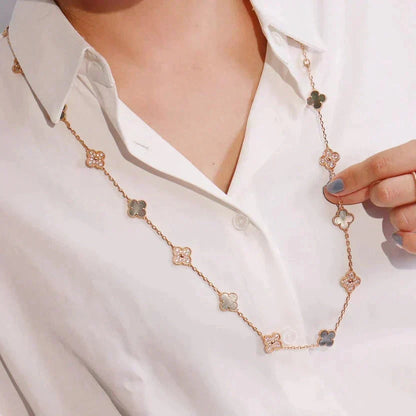 [Garvey ]CLOVER 20 MOTIFS DARK MOP DIAMOND  NECKLACE