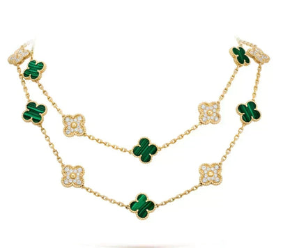 [Garvey ]CLOVER 20 MOTIFS MALACHITE DIAMOND NECKLACE