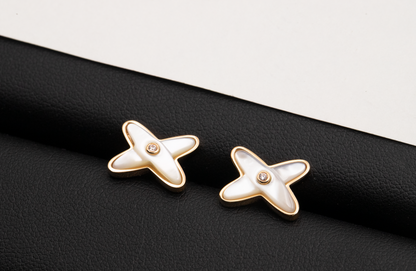 [Garvey ]JEUX DE WHITE MOP PINK GOLD DIAMOND EARRINGS