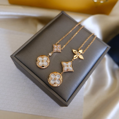 [Garvey ]COLOR BLOSSOM LARIAT NECKLACE PINK GOLD WHITE MOTHER PEARL AND DIAMOND