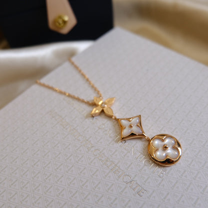 [Garvey ]COLOR BLOSSOM LARIAT NECKLACE PINK GOLD WHITE MOTHER PEARL AND DIAMOND