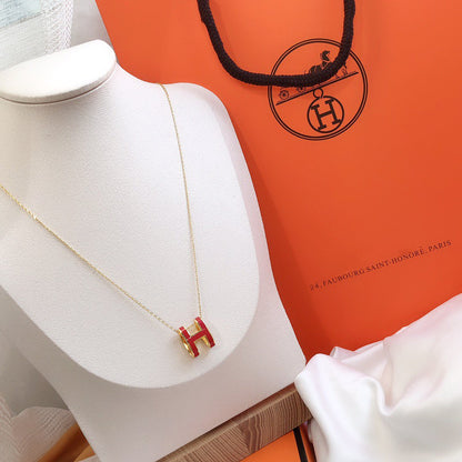 [Garvey ]HM CLIC RED ENAMEL GOLD NECKLACE
