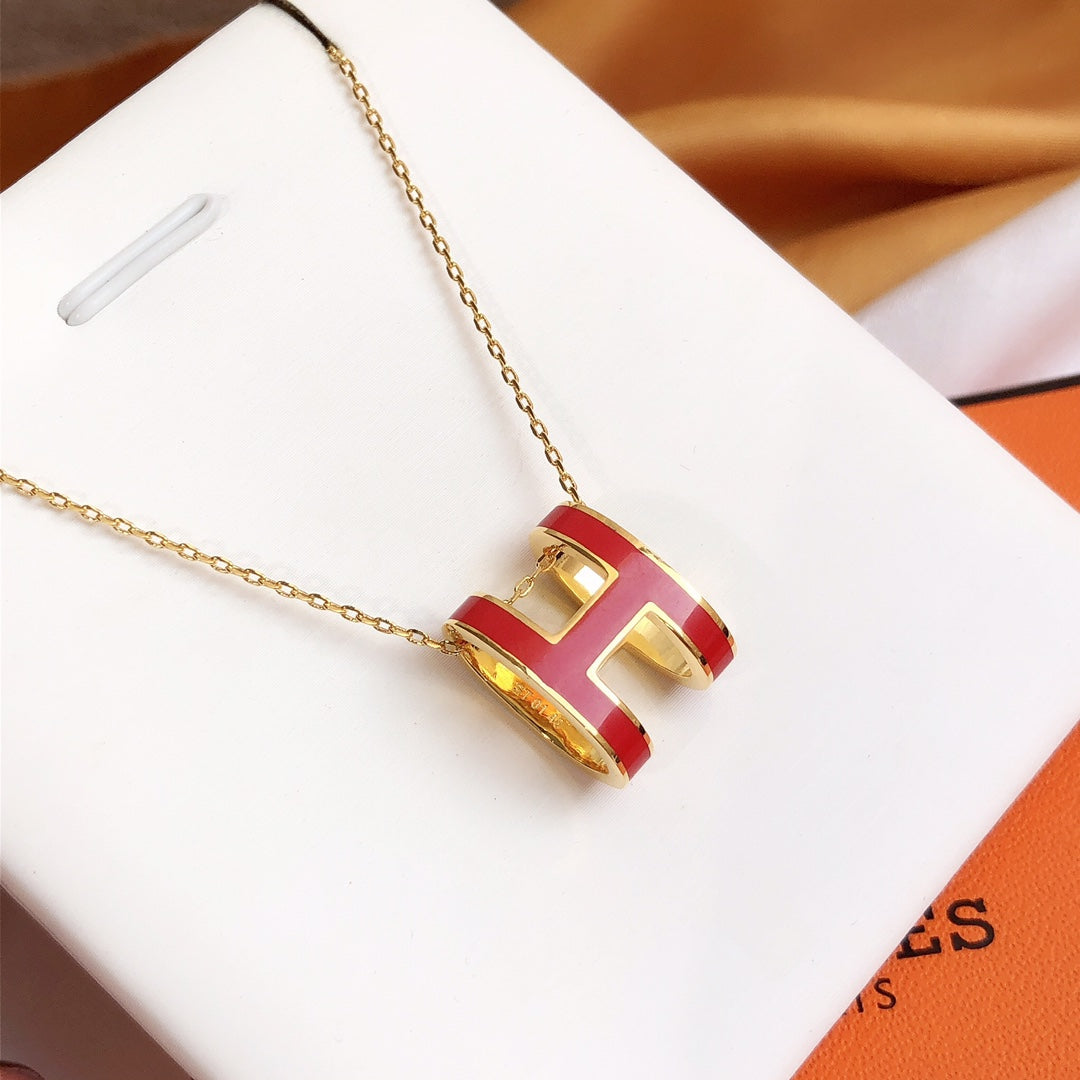 [Garvey ]HM CLIC RED ENAMEL GOLD NECKLACE