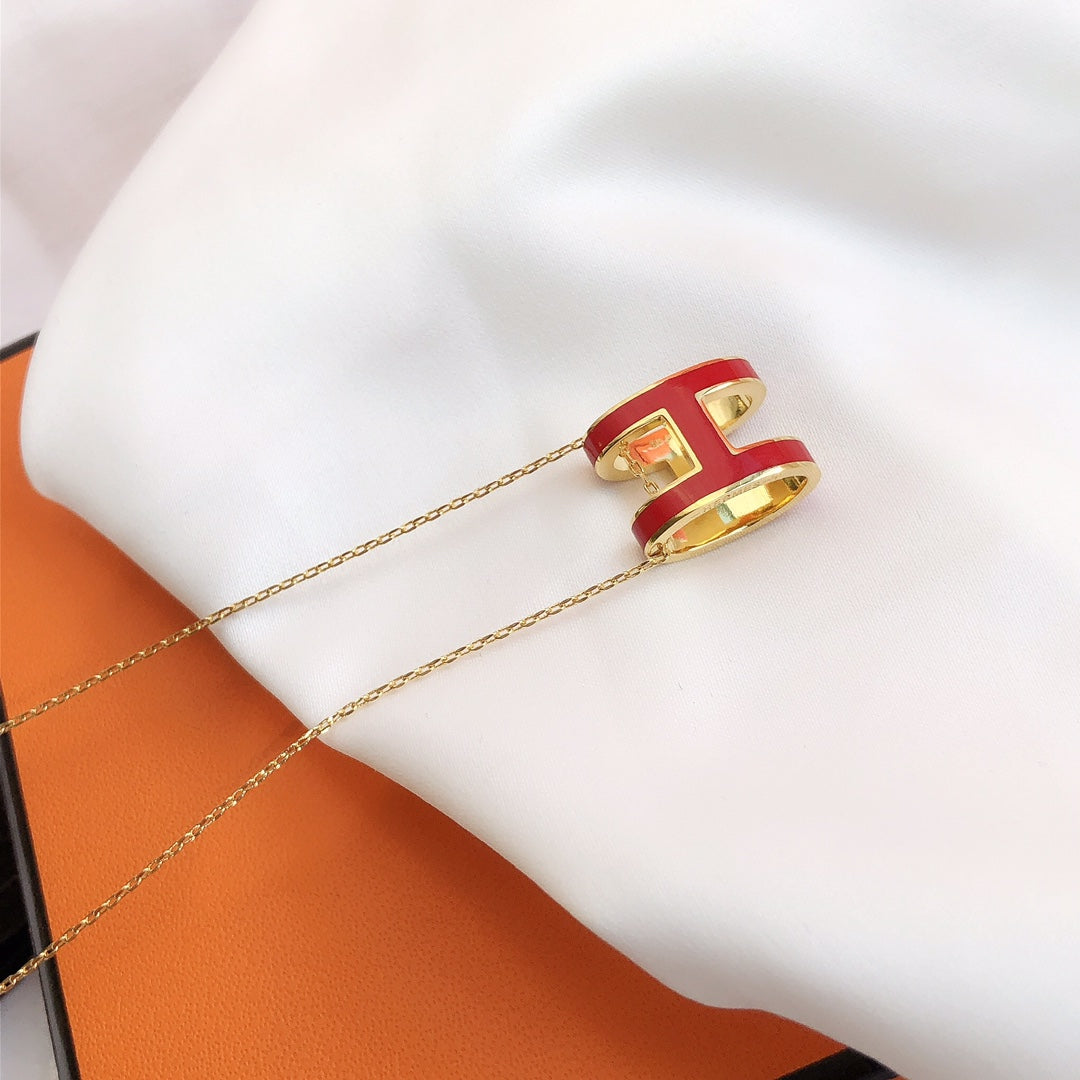 [Garvey ]HM CLIC RED ENAMEL GOLD NECKLACE