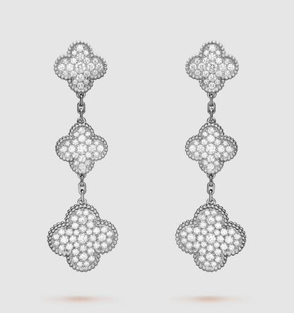 [Garvey ]CLOVER 3 MOTIF DIAMOND SILVER DROP EARRINGS