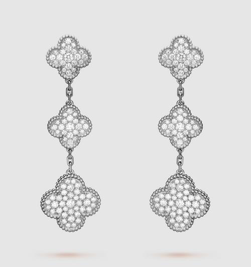 [Garvey ]CLOVER 3 MOTIF DIAMOND SILVER DROP EARRINGS