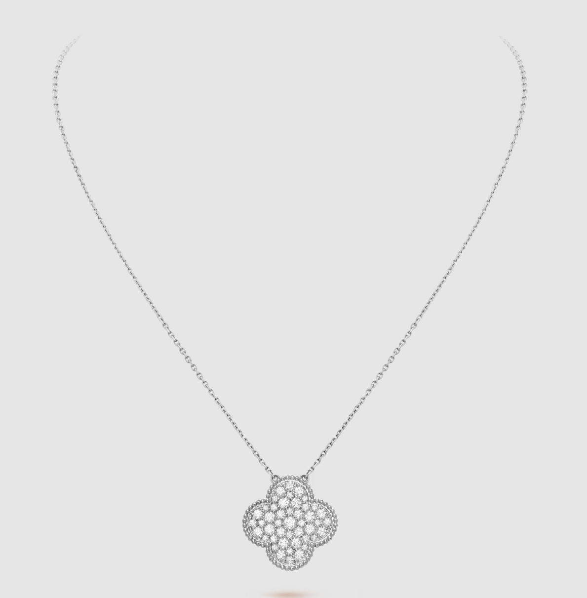 [Garvey ]CLOVER 25MM LARGE PENDANT DIAMOND PAVED SILVER NECKLACE