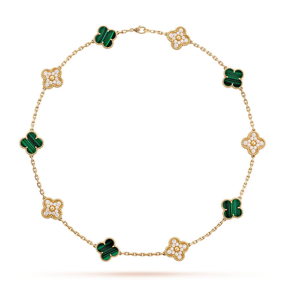 [Garvey ]CLOVER 10 MOTIFS MALACHITE DIAMOND NECKLACE