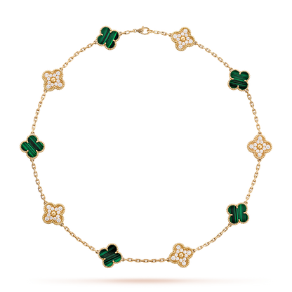 [Garvey ]CLOVER 10 MOTIFS MALACHITE DIAMOND NECKLACE