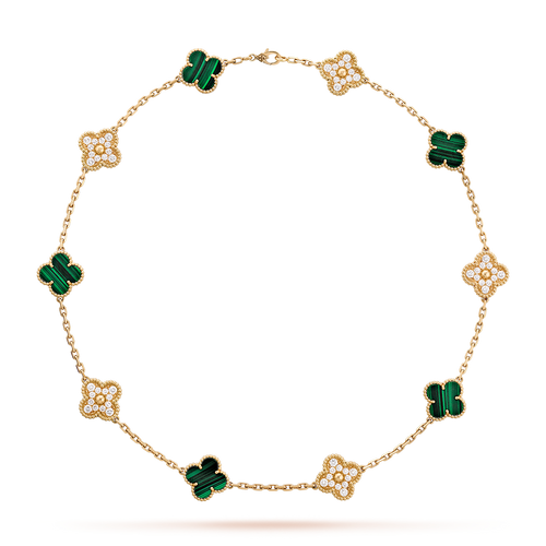 [Garvey ]CLOVER 10 MOTIFS MALACHITE DIAMOND NECKLACE