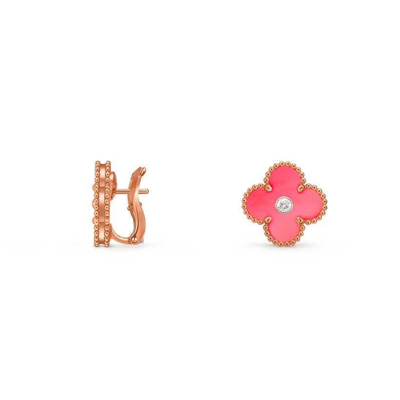 [Garvey]15MM CLOVER FLOWER STUD EARRINGS DIAMOND-ROSE GOLD COLLECTION