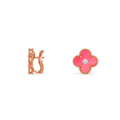 [Garvey]15MM CLOVER FLOWER STUD EARRINGS DIAMOND-ROSE GOLD COLLECTION