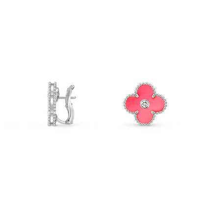 [Garvey]15MM CLOVER FLOWER STUD EARRINGS DIAMOND-WHITE GOLD COLLECTION