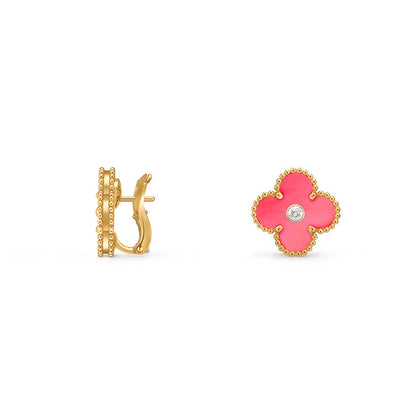 [Garvey]15MM CLOVER FLOWER STUD EARRINGS DIAMOND-GOLD COLLECTION