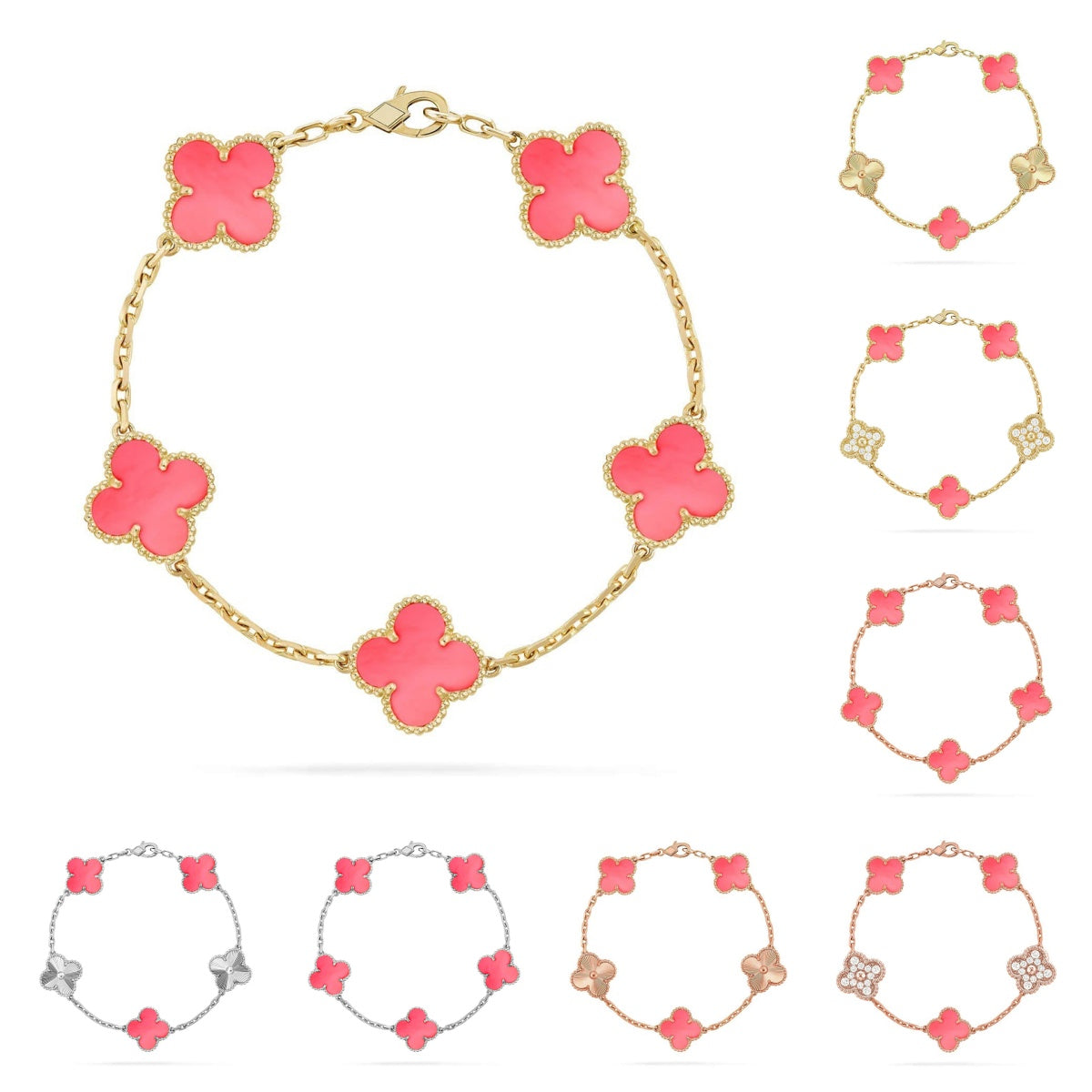 [Garvey]LUCKY CLOVER 5-MOTIF BRACELET - PINK MOTHER-OF-PEARL COLLECTION