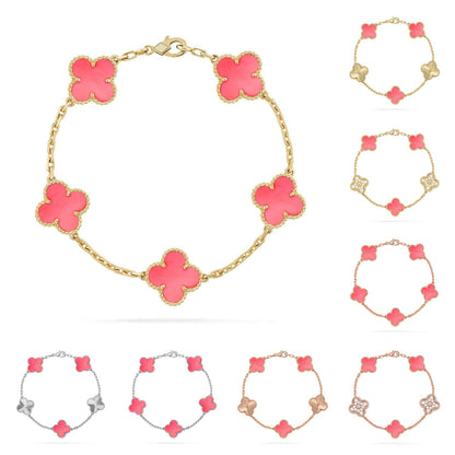 [Garvey]LUCKY CLOVER 5-MOTIF BRACELET - PINK MOTHER-OF-PEARL COLLECTION