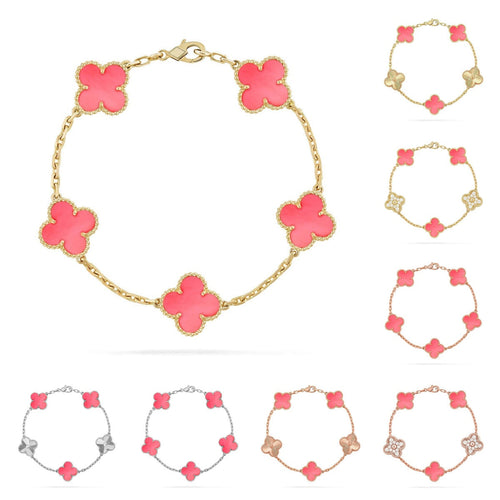 [Garvey]LUCKY CLOVER 5-MOTIF BRACELET - PINK MOTHER-OF-PEARL COLLECTION