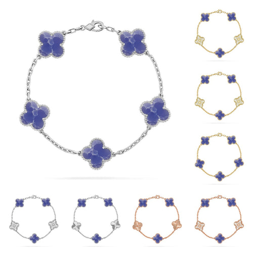 [Garvey]LUCKY CLOVER 5-MOTIF BRACELET - BLUE LARIMAR COLLECTION