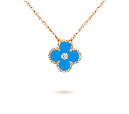 [Garvey]15MM CLOVER FLOWER DIAMOND PENDANT NECKLACE COLLECTION