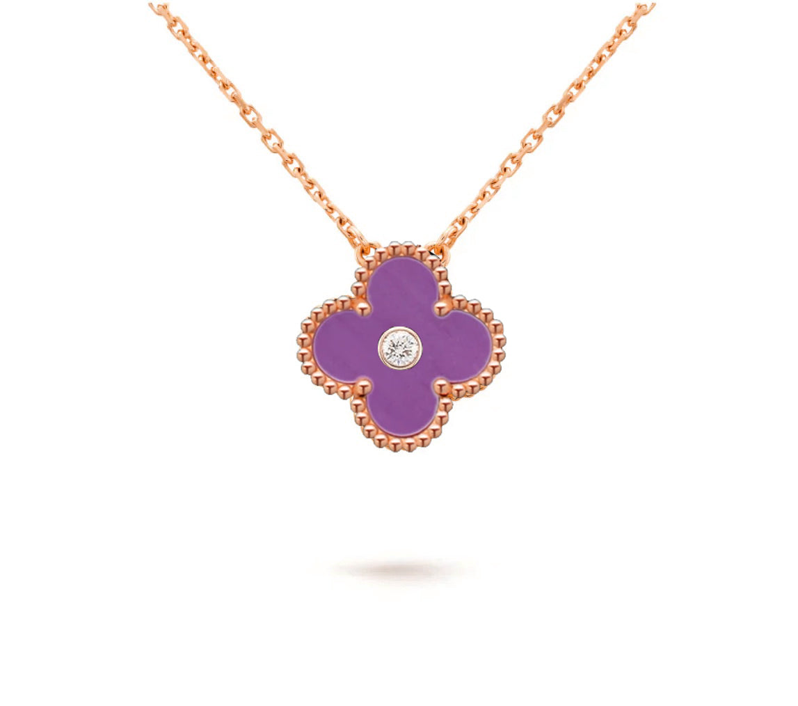 [Garvey]15MM CLOVER FLOWER DIAMOND PENDANT NECKLACE COLLECTION