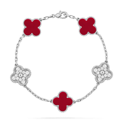 [Garvey]LUCKY CLOVER 5-MOTIF BRACELET - RED CARNELIAN COLLECTION